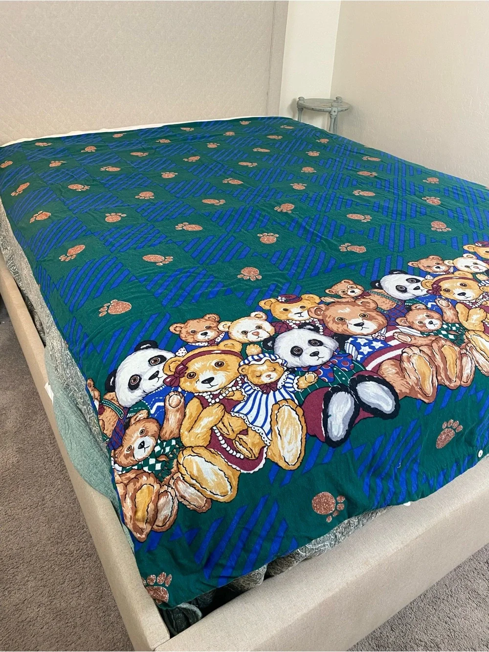 Teddy Bear Print 1990s Flannel Duvet cover Twin